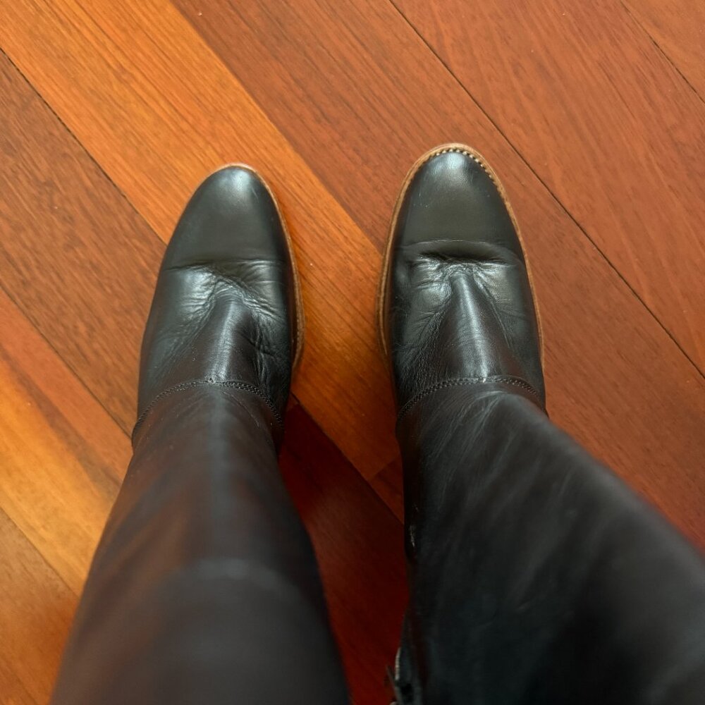 Frye Black Leather Stacked Heel Boots Vintage 1970s - Picture 7 of 14